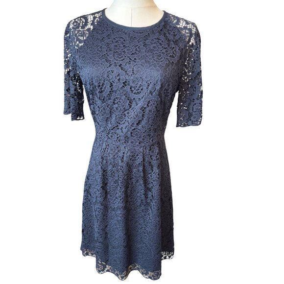 2/$30 Madewell Navy Lace Dress Size 4 Silk Trim & Polyester Lining - Picture 6 of 15